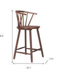 Set of Two 26" Walnut Solid Wood Counter Height Bar Chairs