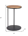 25" Brown and Black Wood and Iron Round Pedestal End Table