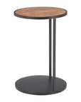 25" Brown and Black Wood and Iron Round Pedestal End Table