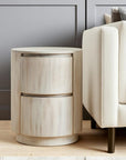 24" White Solid Wood Round Drum End Table With Two Drawers