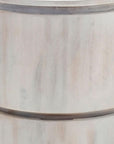 24" White Solid Wood Round Drum End Table With Two Drawers