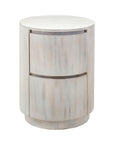 24" White Solid Wood Round Drum End Table With Two Drawers