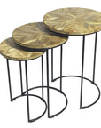 Set of Three Natural Natural and Black Solid Wood and Iron Round Frame Nested Tables