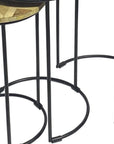 Set of Three Natural Natural and Black Solid Wood and Iron Round Frame Nested Tables
