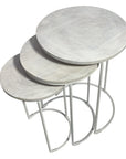 Set of Two White Solid Wood and Metal Round Frame Nested Tables