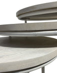 Set of Two White Solid Wood and Metal Round Frame Nested Tables