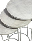 Set of Two White Solid Wood and Metal Round Frame Nested Tables