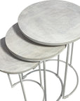 Set of Two White Solid Wood and Metal Round Frame Nested Tables