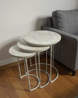 Set of Two White Solid Wood and Metal Round Frame Nested Tables