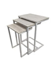 Set of Three Antiqued White Solid Wood and Steel Frame Nested Tables