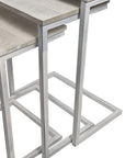 Set of Three Antiqued White Solid Wood and Steel Frame Nested Tables