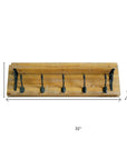 6" Black And Brown Metal And Solid Wood Five Hook Wall Mount Coat Rack