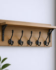 6" Black And Brown Metal And Solid Wood Five Hook Wall Mount Coat Rack