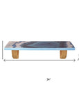 24" Blue And Natural Wood Agate Pattern Wall Mount Accent Shelf