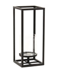 13" Black And Clear Metal And Glass Tabletop Candle Holder
