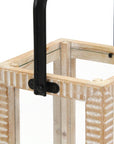 13" Natural Distressed Geometric Solid Wood Tabletop Lantern Candle Holder