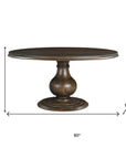 Five Piece Brown Round Solid Wood Dining Set with Four Chairs