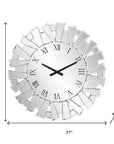 27" Silver Mirrored Glass Silent Analog Sunburst Wall Clock