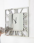 27" Silver Mirrored Glass Silent Analog Square Wall Clock