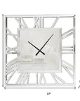 27" Silver Mirrored Glass Silent Analog Square Wall Clock