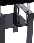 Set of Two Black Glass and Steel Square End Tables With Shelf