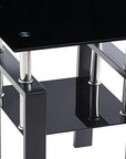Set of Two Black Glass and Steel Square End Tables With Shelf