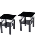Set of Two Black Glass and Steel Square End Tables With Shelf