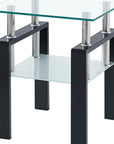 Set of Two Black Glass and Steel Square End Tables With Shelf