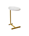 Set of Two White and Gold Faux Marble and Metal Oval End Tables