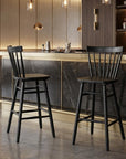 Set of Two 30" Black Solid Wood Bar Height Bar Chairs