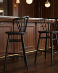 Set of Two 30" Black Solid Wood Bar Height Bar Chairs