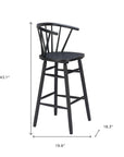 Set of Two 30" Black Solid Wood Bar Height Bar Chairs
