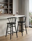 Set of Two 30" Black Solid Wood Bar Height Bar Chairs