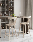 Set of Two 30" Natural Solid Wood Bar Height Bar Chairs