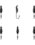 Set of Six Black Steel Feather Wall Hooks