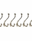 Set of Six Silver Cast Iron Baroque Scroll Wall Hooks
