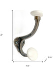 Set of Six Bronze And White Cast Iron And Ceramic Double Wall Hooks
