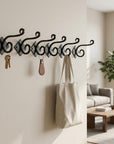 Set of Six Black Cast Iron Scroll Wall Hooks
