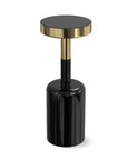 25" Powder Coated Black and Gold Tempered Glass and Iron Round Pedestal End Table