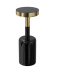 25" Powder Coated Black and Gold Tempered Glass and Iron Round Pedestal End Table