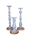Set of Three Gray Distressed Wood Tabletop Pillar Candle Holders