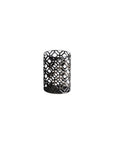 Set of Five Dark Brown Pierced Geometric Metal Tabletop Hurricane Candle Holders
