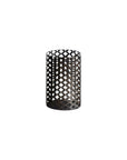 Set of Five Dark Brown Pierced Geometric Metal Tabletop Hurricane Candle Holders