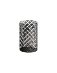 Set of Five Dark Brown Pierced Geometric Metal Tabletop Hurricane Candle Holders