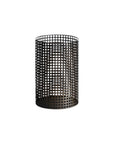 Set of Five Dark Brown Pierced Geometric Metal Tabletop Hurricane Candle Holders