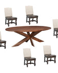 Seven Piece Brown Solid Wood Dining Set with Six Chairs