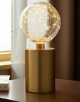 Set of Two 8" Gold Battery Operated Round Bedside Lamps With Globe Shades