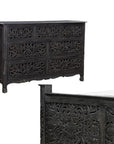 Three Piece Black Solid Wood Bedroom Set