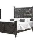 Three Piece Black Solid Wood Bedroom Set