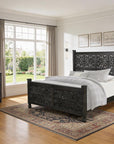 Three Piece Black Solid Wood Bedroom Set